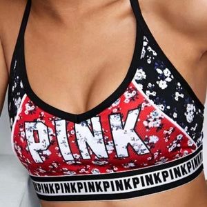 PINK Red Wild Flower Sports Bra Sz L